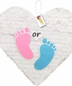 Childrens APINATA4U White Heart Pinata With Pink And Blue Footprints For Gender Reveal 7 Childrens APINATA4U White Heart Pinata With Pink And Blue Footprints For Gender Reveal