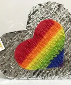 Other Custom Themes Pinatas APINATA4U Silver & Rainbow Heart Pinata LGBT Party Supplies