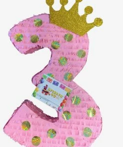 APINATA4U Number Three Pink & Gold Pinata Third Birthday Princess Theme