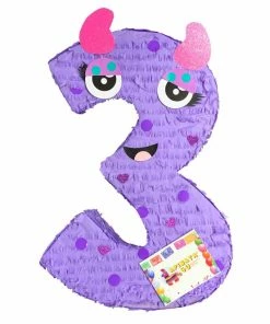 APINATA4U Large Number Three Pinata Lavender Color Monster Pinata Halloween Childrens