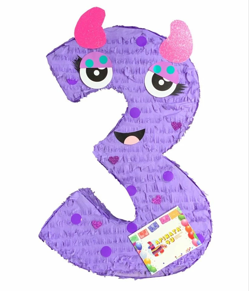 APINATA4U Large Number Three Pinata Lavender Color Monster Pinata Halloween Childrens 3 APINATA4U Large Number Three Pinata Lavender Color Monster Pinata Halloween Childrens