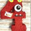 APINATA4U Childrens Large Number Four Pinata Fourth Birthday Monster Theme