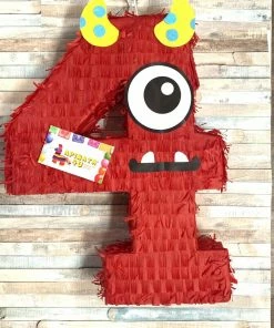 APINATA4U Childrens Large Number Four Pinata Fourth Birthday Monster Theme