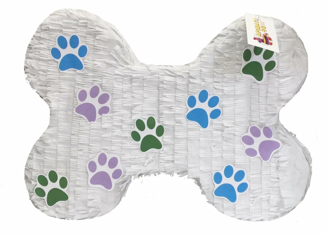 APINATA4U White Dog Bone Pinata With Multicolored Paw Print Childrens 3 APINATA4U White Dog Bone Pinata With Multicolored Paw Print Childrens