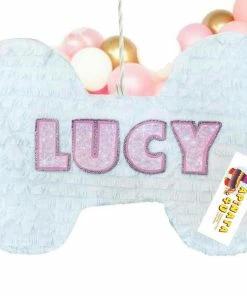 APINATA4U Personalized Dog Bone Piñata 20" White Color Puppy Themed Birthday Party Dog Decoration Woof Party Childrens