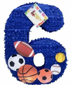 APINATA4U Large Number Six Pinata Blue Color Sports Themed Childrens