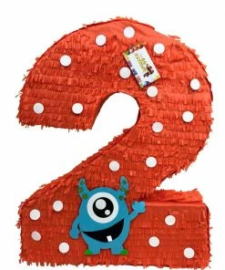 APINATA4U Large Number Two Pinata Monster Theme 24" Tall Red Color