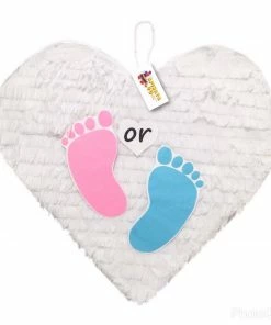 Childrens APINATA4U White Heart Pinata With Pink And Blue Footprints For Gender Reveal