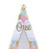 APINATA4U White Teepee Pinata With Gold, Light Blue And Pink Detail For First Birthday Childrens