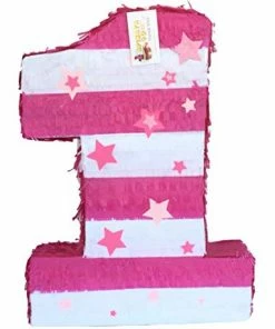 APINATA4U Large Number One Pinata With Stars White & Pink Color Childrens