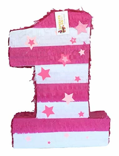 APINATA4U Large Number One Pinata With Stars White & Pink Color Childrens 3 APINATA4U Large Number One Pinata With Stars White & Pink Color Childrens