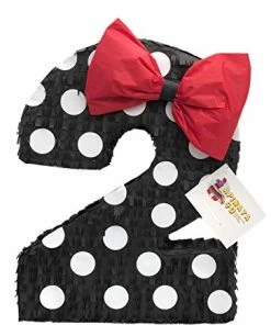 APINATA4U Large Number Two Pinata Black & White Polka Dots Childrens