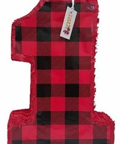 APINATA4U Plaid Number One Pinata For Lumberjack Birthday Childrens