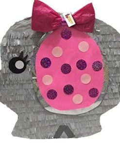 APINATA4U It's A Girl Pink And Gray Baby Elephant Pinata For Baby Shower Childrens
