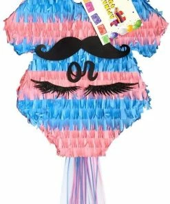 APINATA4U Gender Reveal Baby Shower Pink & Blue Gender Reveal Pinata Baby Theme Baby Onesie Theme Staches Or Lashes
