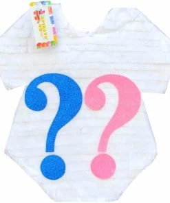 APINATA4U White Onesie With Pink & Blue Question Mark PinDescriptionata For Gender Reveal Party Gender Reveal Baby Shower