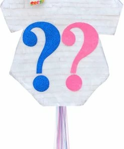APINATA4U White Onesie With Pink & Blue Question Mark PinDescriptionata For Gender Reveal Party Gender Reveal Baby Shower