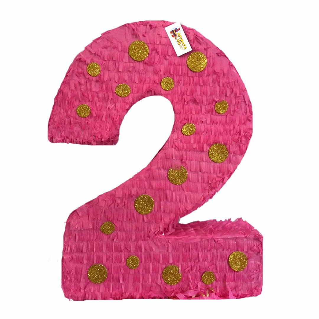 APINATA4U Hot Pink & Gold Polka Dots Number Two Pinata Childrens 3 APINATA4U Hot Pink & Gold Polka Dots Number Two Pinata Childrens