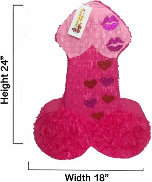APINATA4U LLC - Large Penis Adult Pinata | Hot Pink With Glitter Kisses | Ideal For Bachelorette Party | Made With High Quality Cardboard | Party & Game | Size - 2ft Approx | Easy To Use & Fill Adult Pinatas