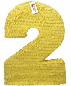 APINATA4U Large Solid Yellow Number Two Pinata Second Birthday Childrens