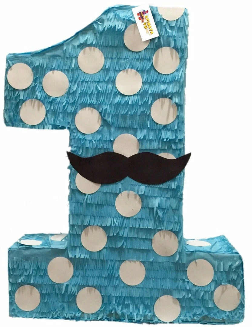 APINATA4U Childrens Large Number One Pinata Light Blue With Mustache 24" Tall 3 APINATA4U Childrens Large Number One Pinata Light Blue With Mustache 24" Tall