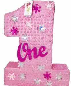 APINATA4U Large Pink Number One Pinata With Snowflakes