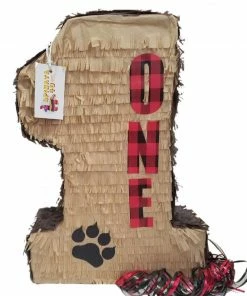 APINATA4U Tan Color Number One Pinata Lumberjack Theme Pull Strings Style