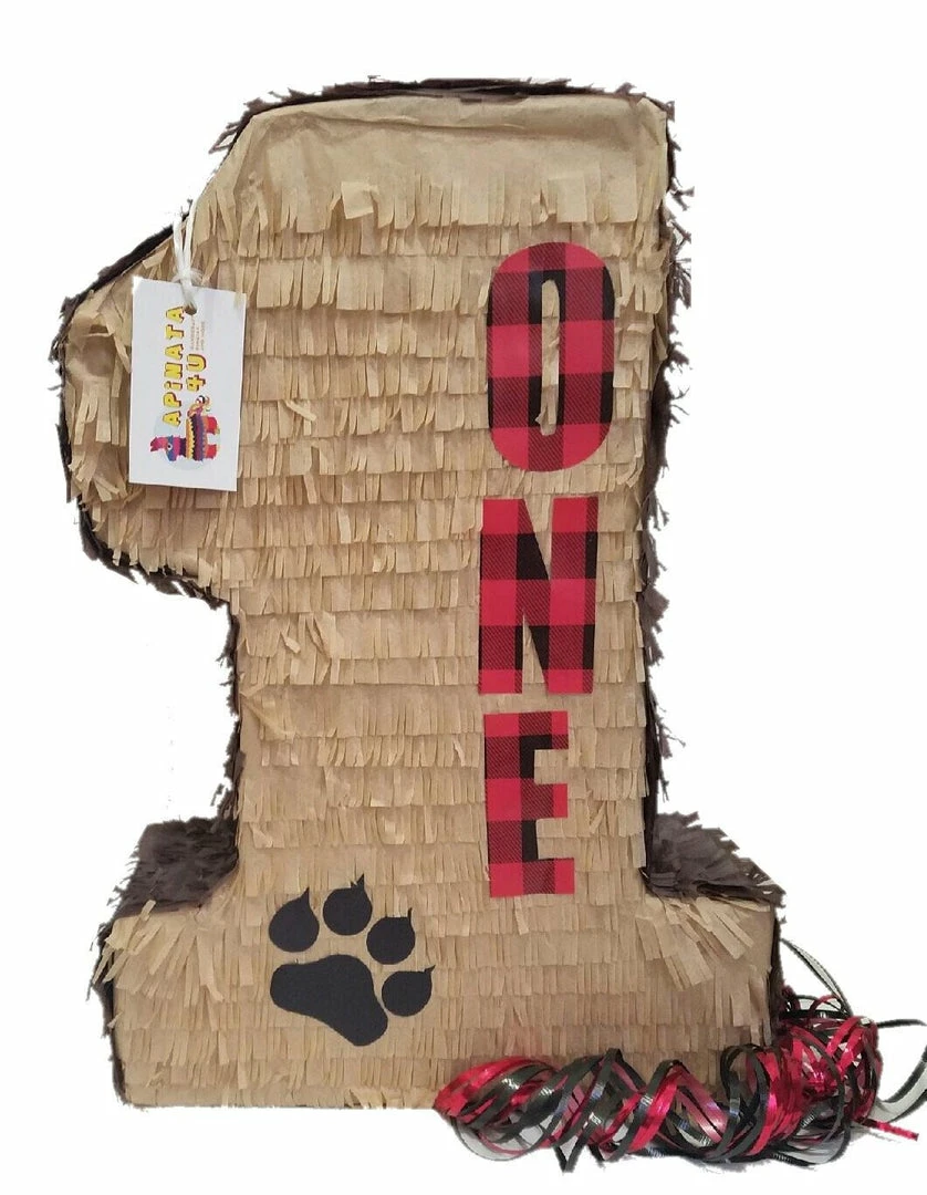 APINATA4U Tan Color Number One Pinata Lumberjack Theme Pull Strings Style 3 APINATA4U Tan Color Number One Pinata Lumberjack Theme Pull Strings Style