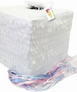 APINATA4U Gender Reveal Baby Shower White Cube With Pink & Blue Pull Strings Pinata