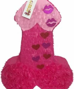 APINATA4U LLC - Large Penis Adult Pinata | Hot Pink With Glitter Kisses | Ideal For Bachelorette Party | Made With High Quality Cardboard | Party & Game | Size - 2ft Approx | Easy To Use & Fill Adult Pinatas