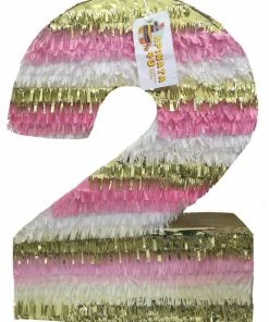APINATA4U Large Pink Gold & White Number Two Pinata 24" Tall Childrens