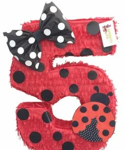APINATA4U Large Number Five Pinata Red & Black Polka Dots Ladybug Pinata