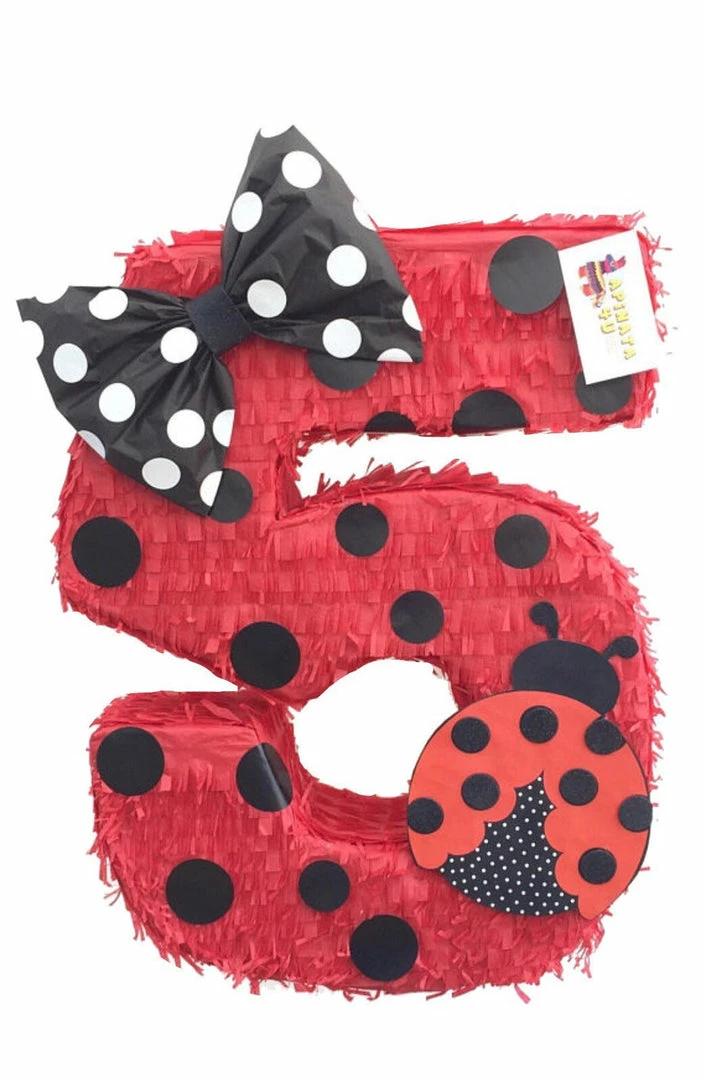 APINATA4U Large Number Five Pinata Red & Black Polka Dots Ladybug Pinata 3 APINATA4U Large Number Five Pinata Red & Black Polka Dots Ladybug Pinata
