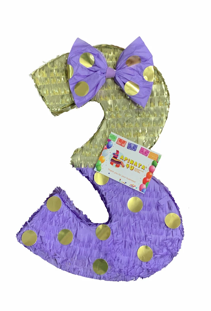 APINATA4U Large Number Three Piñata Lavender & Gold Color Third Birthday Photo Prop Third Birthday Party Decoration 4 APINATA4U Large Number Three Piñata Lavender & Gold Color Third Birthday Photo Prop Third Birthday Party Decoration