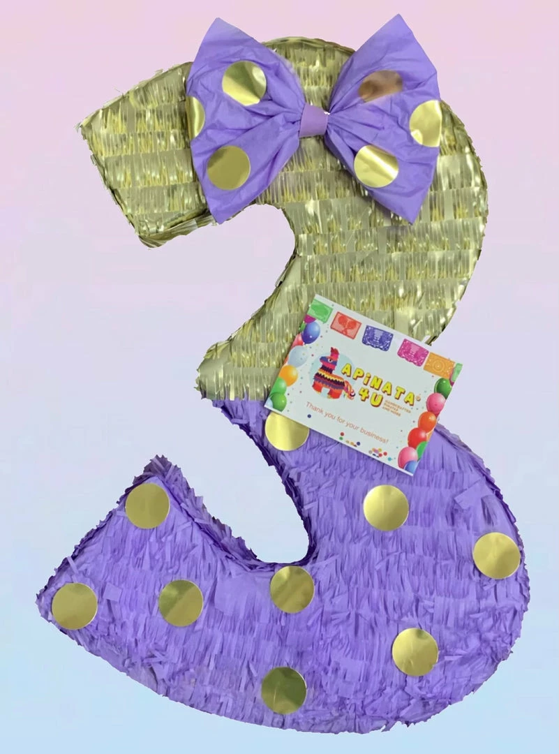 APINATA4U Large Number Three Piñata Lavender & Gold Color Third Birthday Photo Prop Third Birthday Party Decoration 3 APINATA4U Large Number Three Piñata Lavender & Gold Color Third Birthday Photo Prop Third Birthday Party Decoration