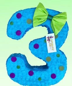 APINATA4U Childrens Large Number Three Piñata Third Birthday Party Supplies Green Blue Purple Third Birthday Photo Prop