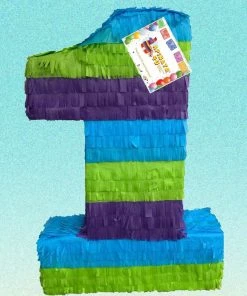 APINATA4U Large Number One Piñata Purple Blue Green Color First Birthday Party Supplies First Birthday Photo Prop